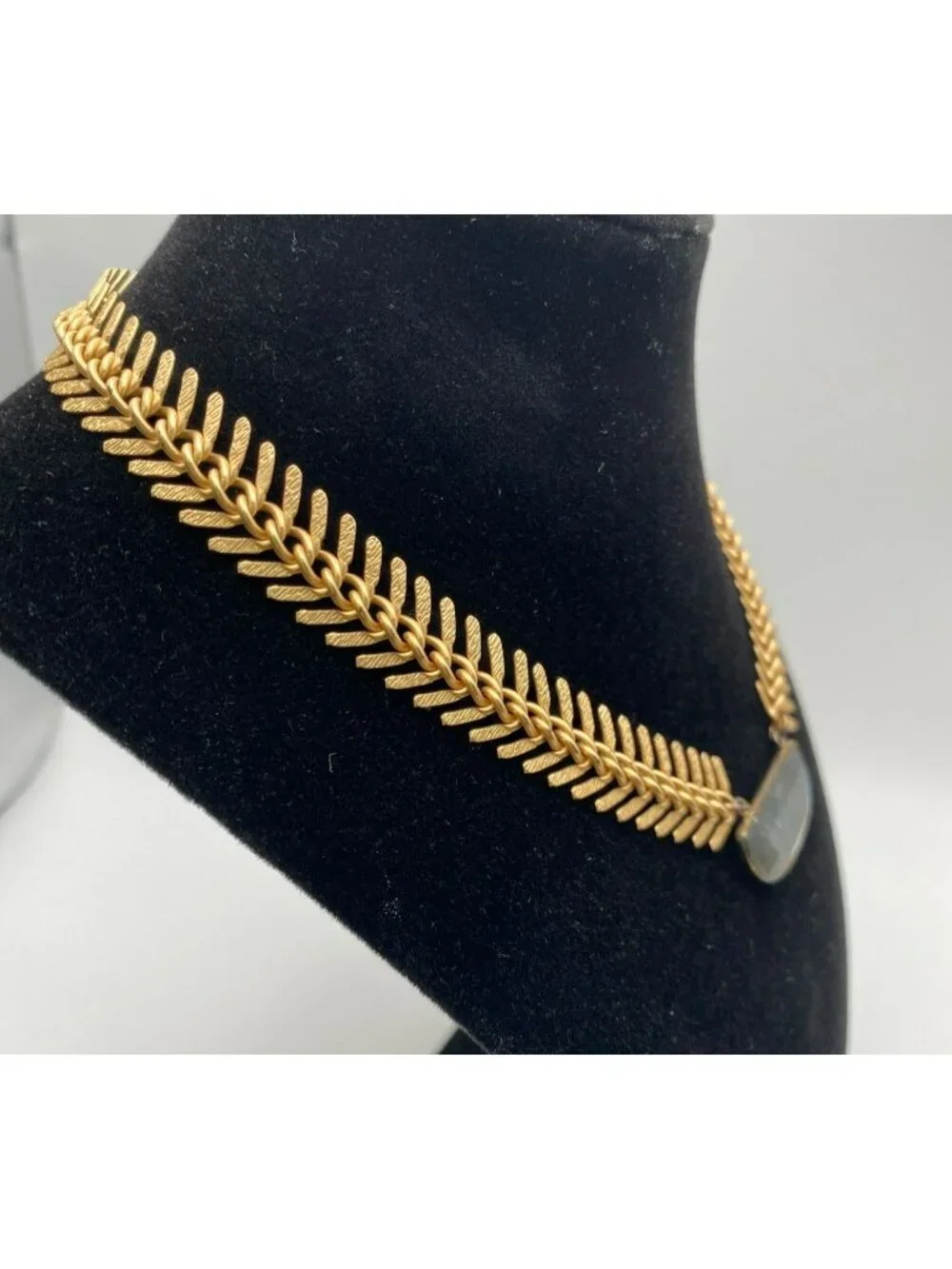 Swara Labradorite Necklace Fishbone Artisan Handmade Brass 14k Gold Plated - Picture 3 of 7